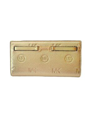 Michael Kors Carson Large Snap Wallet Embossed MK Faux Leather Pale Gold